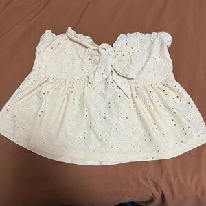 Cream Eyelet Strapless Top
